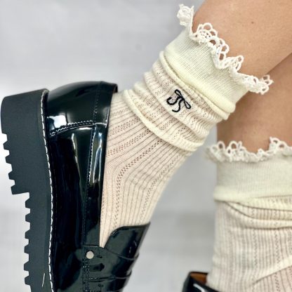 Cream lace pile socks - Image 2