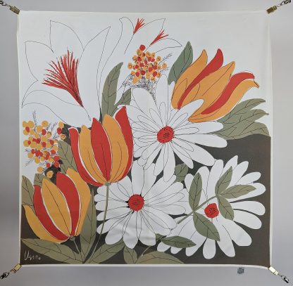 Artistic floral silk scarf