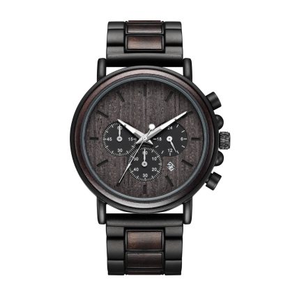 Three-eye chronograph black wooden watch - Image 3