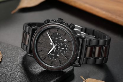 Three-eye chronograph black wooden watch - Image 4