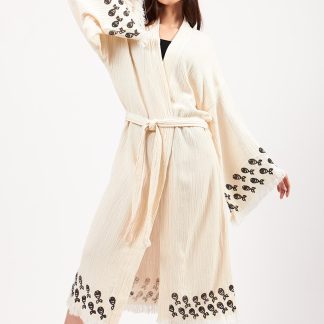 Relaxed holiday embroidered jacquard robe