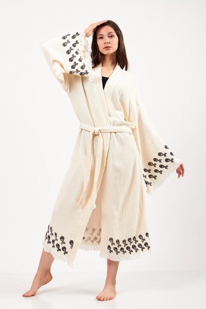 Relaxed holiday embroidered jacquard robe