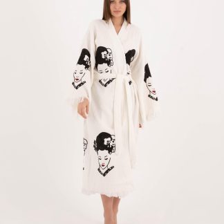 Vintage Print Raw Edge Robe