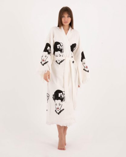 Vintage Print Raw Edge Robe