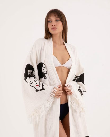 Vintage Print Raw Edge Robe - Image 6