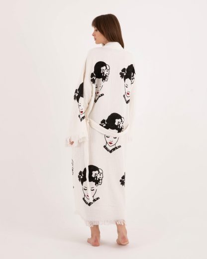 Vintage Print Raw Edge Robe - Image 2