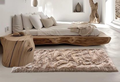 Light brown faux sheepskin rug - Image 4