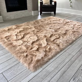 Light brown faux sheepskin rug