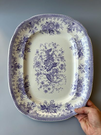 Vintage blue square porcelain plate with bird and flower pattern - Image 4