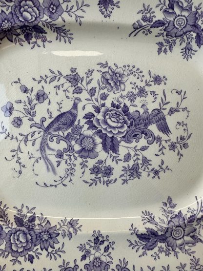 Vintage blue square porcelain plate with bird and flower pattern - Image 3