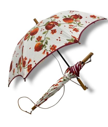 Pomegranate flower painted wooden handle umbrella - Image 3