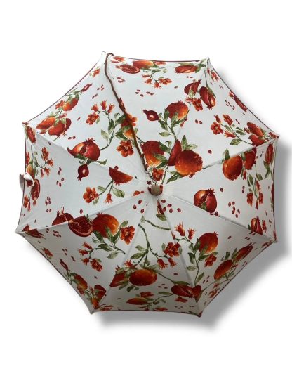 Pomegranate flower painted wooden handle umbrella
