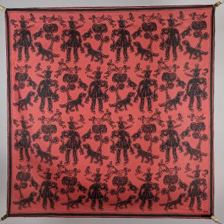 Silk square scarf with folk character pattern
