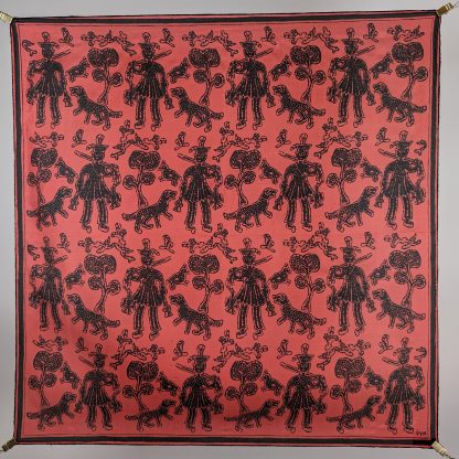Silk square scarf with folk character pattern