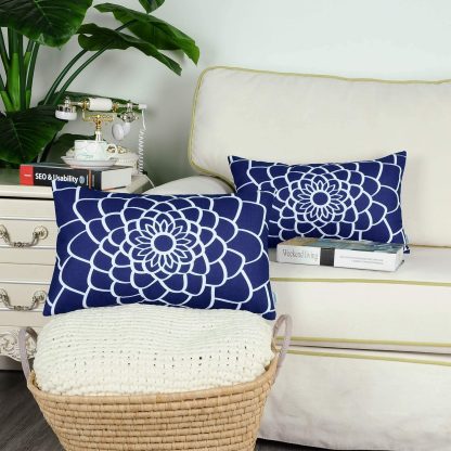 Navy blue floral pillowcase - Image 7