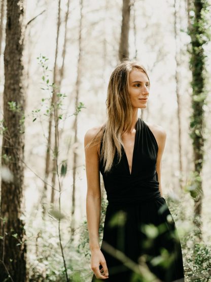 Forest style backless little black dress