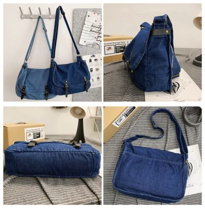 Denim Blue Canvas Shoulder Bag - Image 4