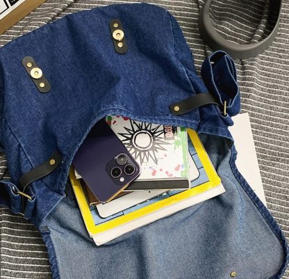 Denim Blue Canvas Shoulder Bag - Image 2