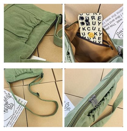 Army Green Canvas Casual Shoulder Bag - Image 6