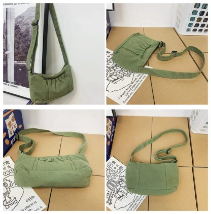 Army Green Canvas Casual Shoulder Bag - Image 4