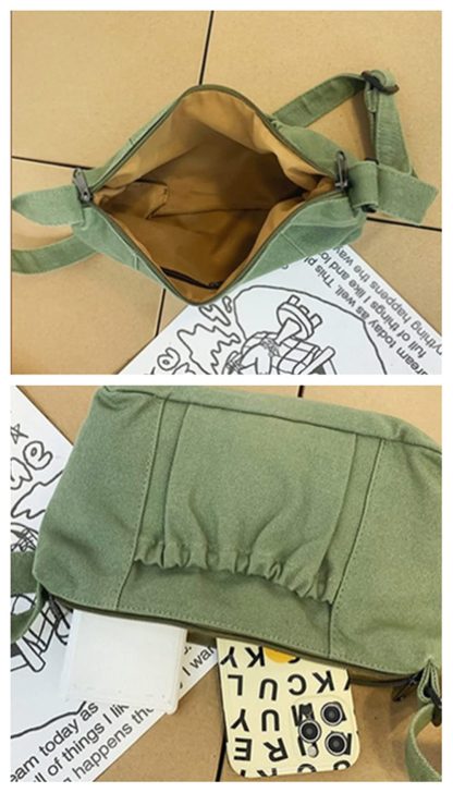 Army Green Canvas Casual Shoulder Bag - Image 2