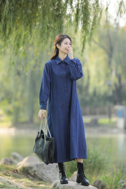 Blue long shirt dress