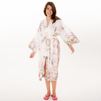 Printed long kimono robe