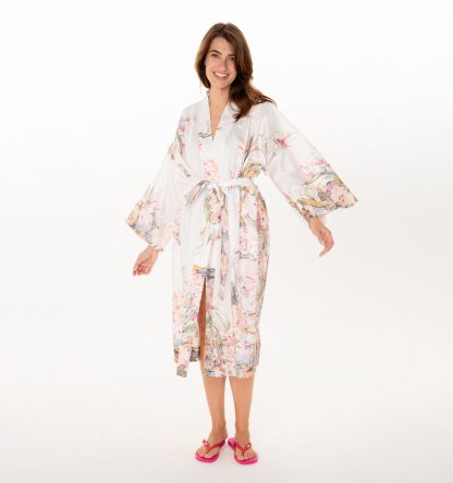 Printed long kimono robe