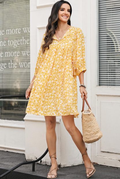Floral V Neck Lantern Sleeve Dress - Image 6