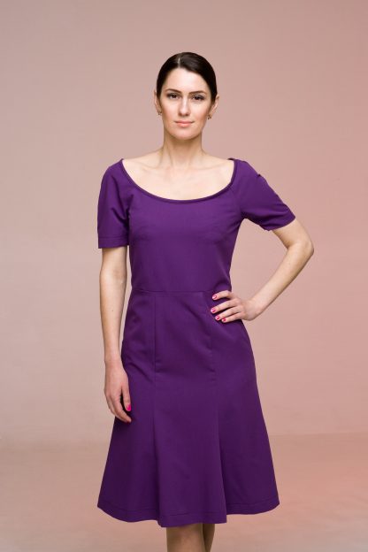 Purple Square Neck Elbow Sleeve Dress - Image 5