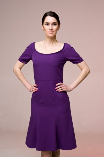Purple Square Neck Elbow Sleeve Dress - Image 4