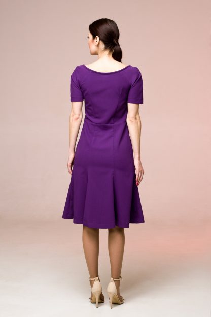 Purple Square Neck Elbow Sleeve Dress - Image 3