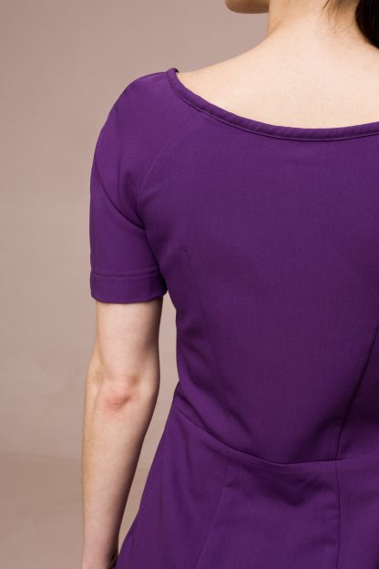 Purple Square Neck Elbow Sleeve Dress - Image 2