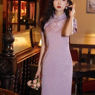 Lace long cheongsam