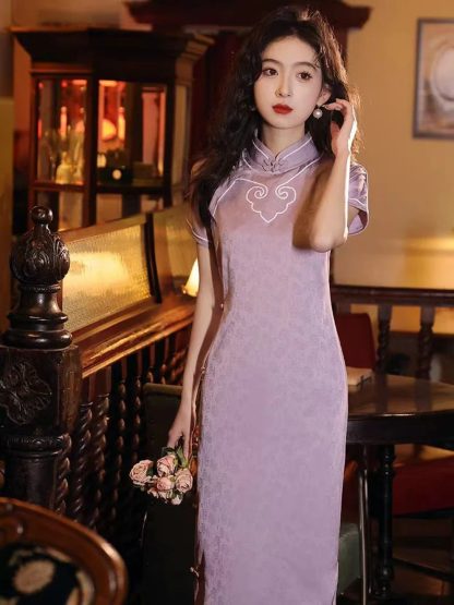Lace long cheongsam