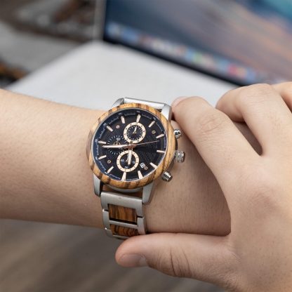 Multifunctional watch with wooden and steel strap - Image 6