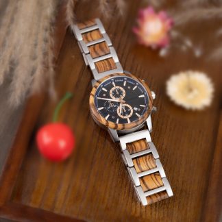 Multifunctional watch with wooden and steel strap