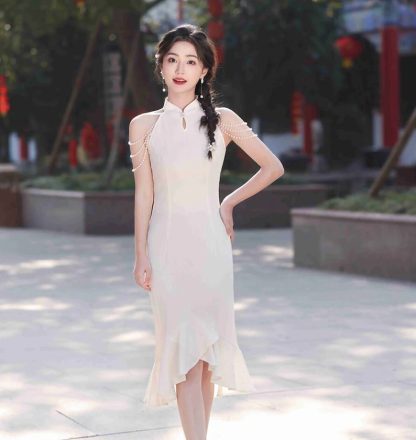 Pearl Dream Off-shoulder Cheongsam - Image 4