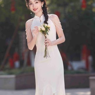 Pearl Dream Off-shoulder Cheongsam