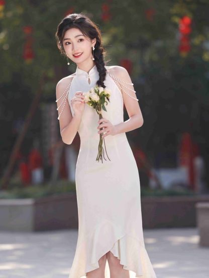 Pearl Dream Off-shoulder Cheongsam