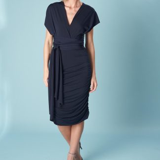Navy V-neck waist skirt