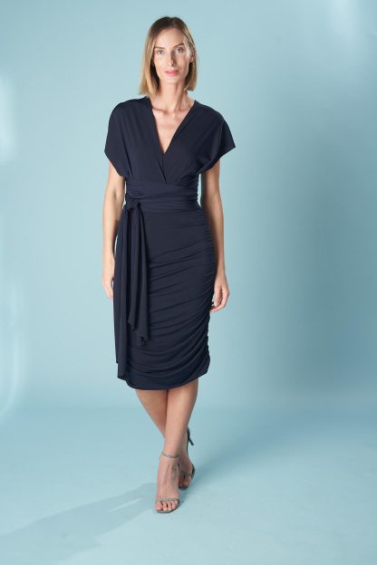 Navy V-neck waist skirt
