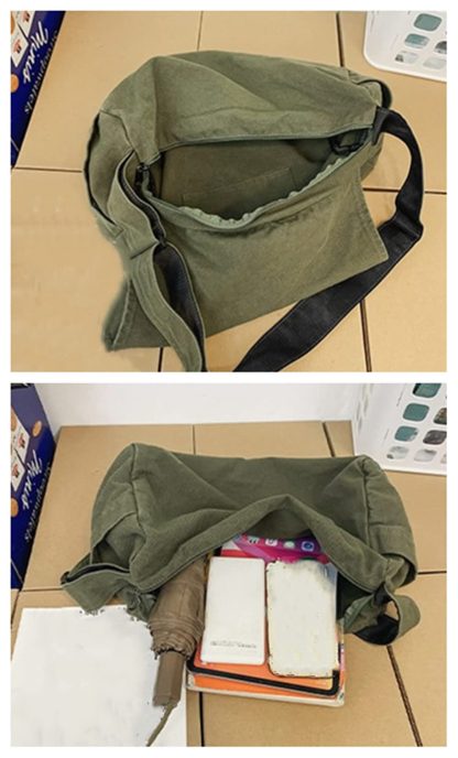 Army Green Canvas Casual Shoulder Bag - Image 5