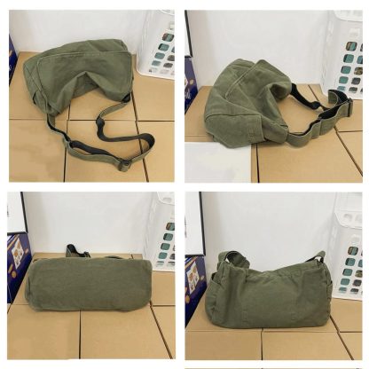 Army Green Canvas Casual Shoulder Bag - Image 3