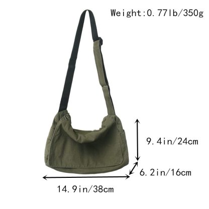 Army Green Canvas Casual Shoulder Bag - Image 2