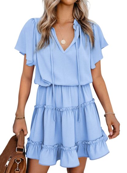 V Neck Tie Ruffle Dress - Image 6