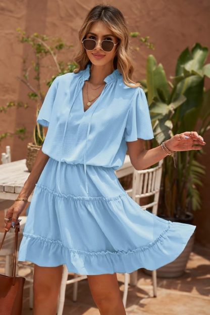 V Neck Tie Ruffle Dress - Image 3