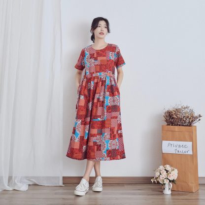 Geometric print short-sleeved dress