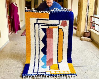 Personalized contrasting color geometric handmade carpet - Image 4