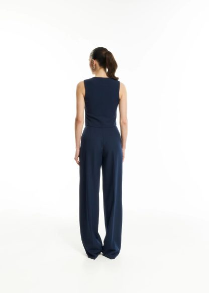 Navy drape wide-leg trousers - Image 5